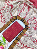 marron raw silk checked pattern top with chennuri silk duppata 2 piece set