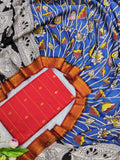 royal blue chennuri silk nizam border duppata with red raw silk matching top
