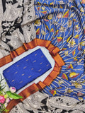 royal blue floral print chennuri silk nizam border duppata 2 piece set
