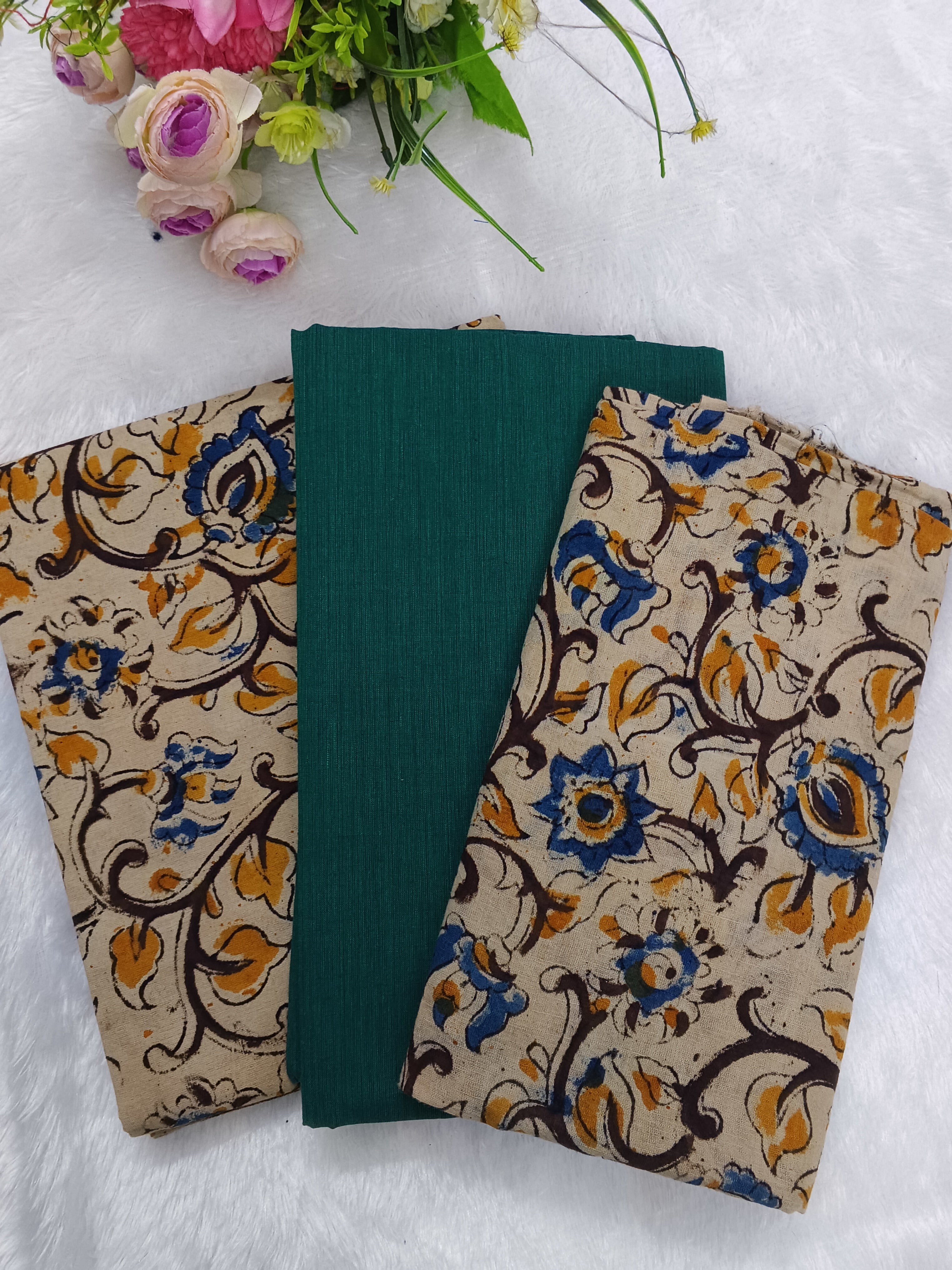 mayil green cotton kalamkari 3 piece set