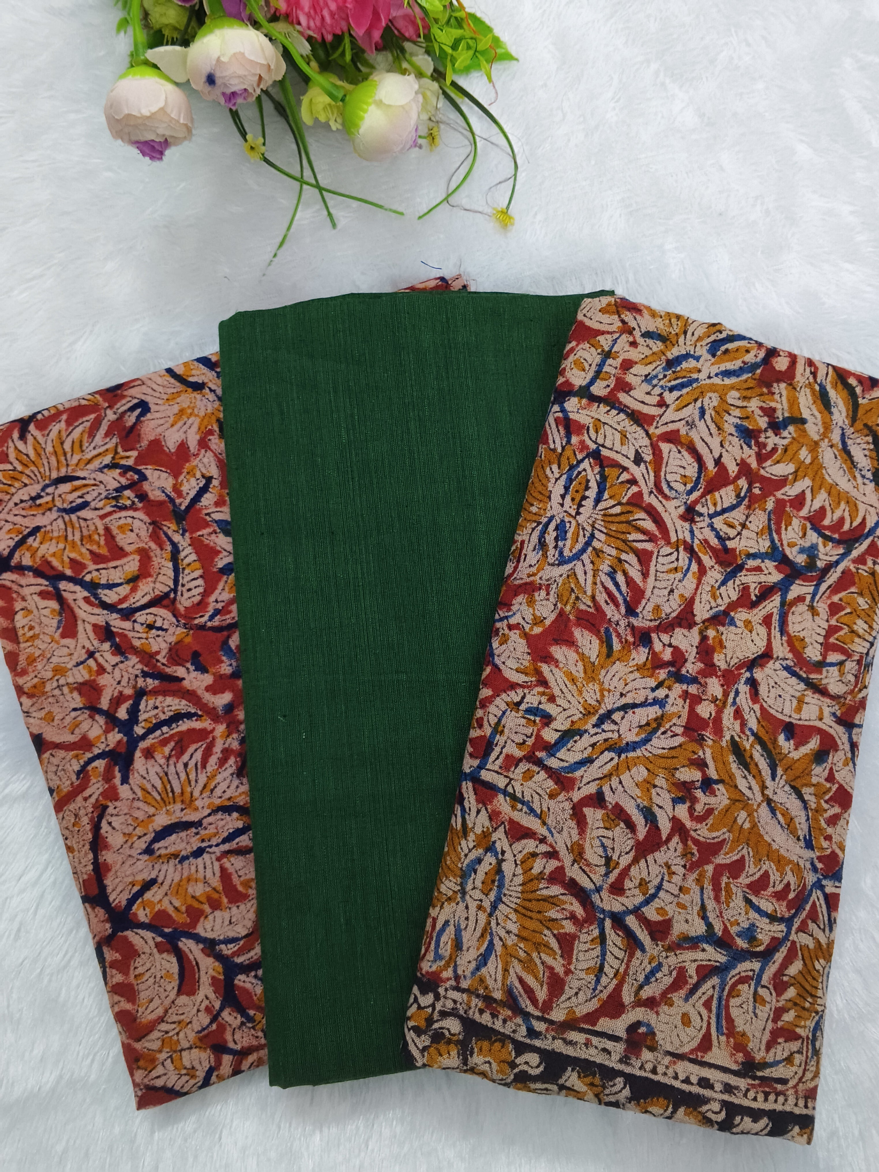 dark green cotton kalamkari 3 piece set