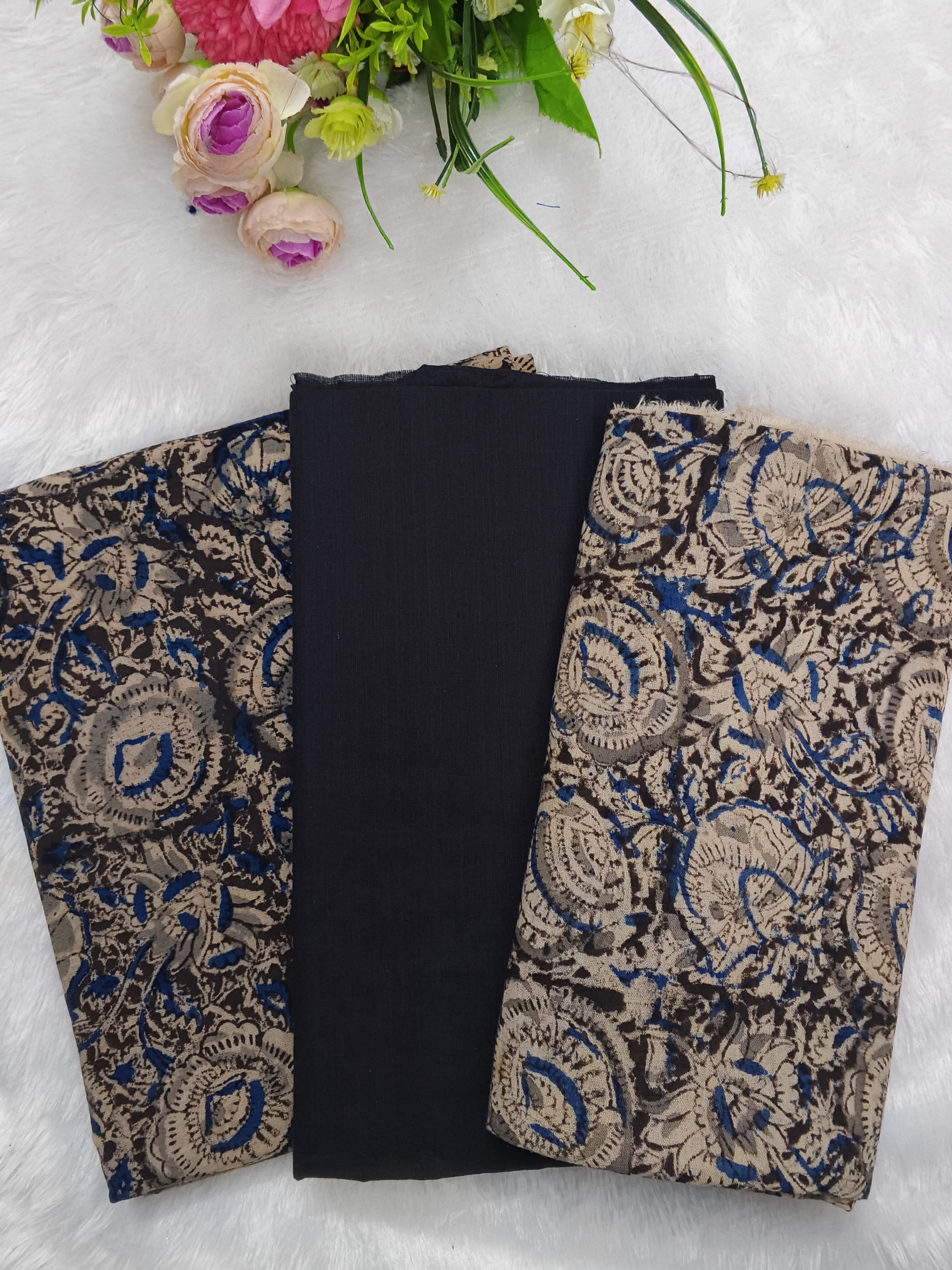 black cotton kalamkari 3 piece set