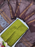 mehandi green raw silk top with brown jamdhani duppata