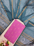 pink raw silk top with mayil green jamdhani duppata