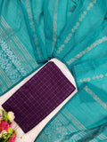 wine raw silk top with mayil blue jamdhani duppata