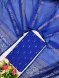 royal blue raw silk top with jamdhani duppata