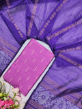 pink raw silk top with purple jamdhani duppata
