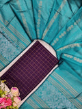 dark purple raw silk top with teel blue jamdhani duppata