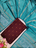 brown raw silk top with teel blue jamdhani duppata