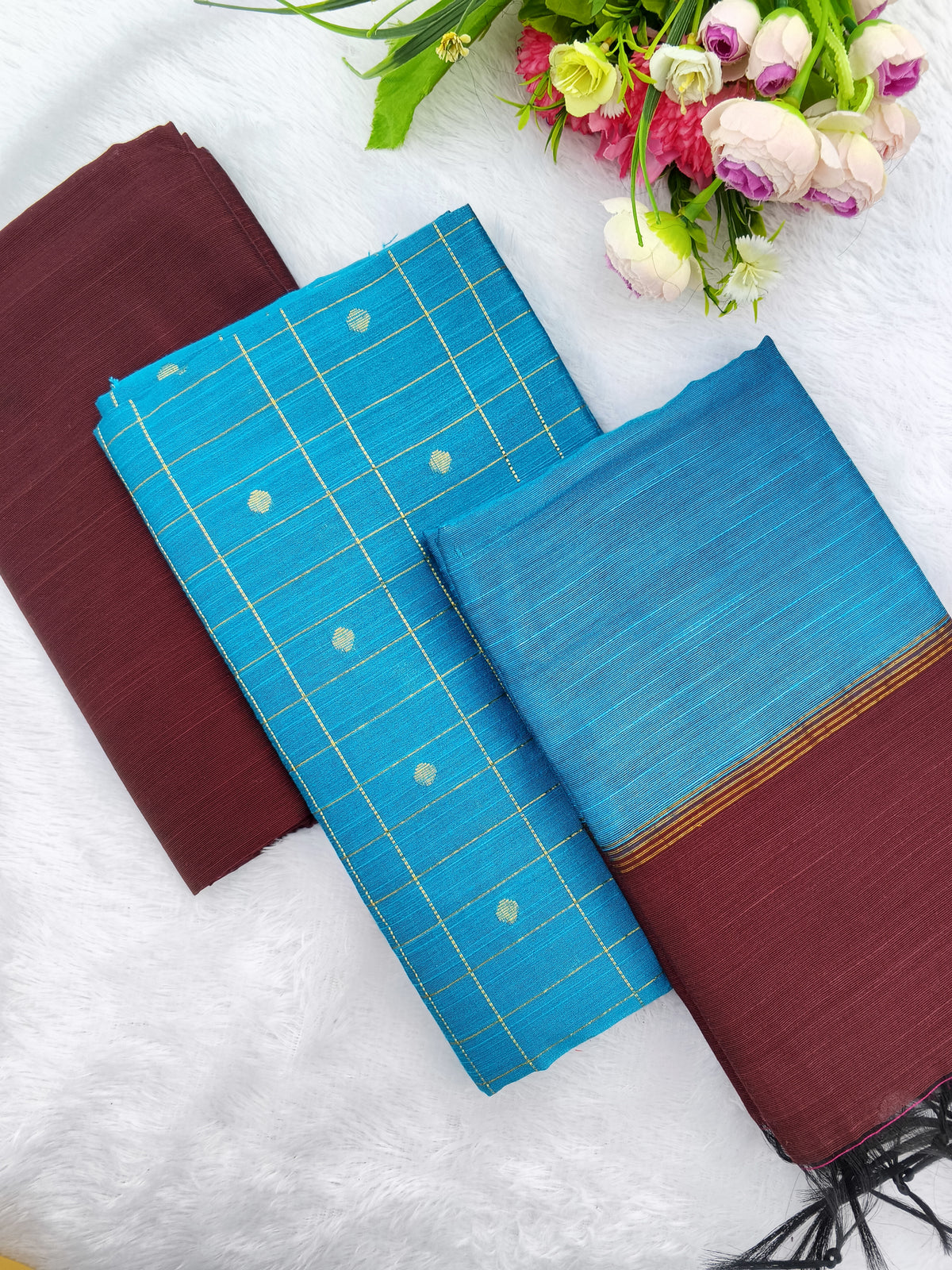 skyblue with brown 3 piece set