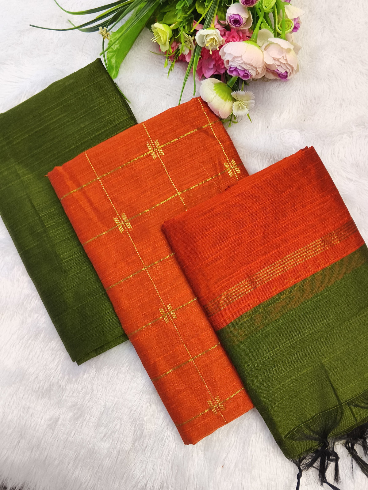 orange with olive green 3 piece set
