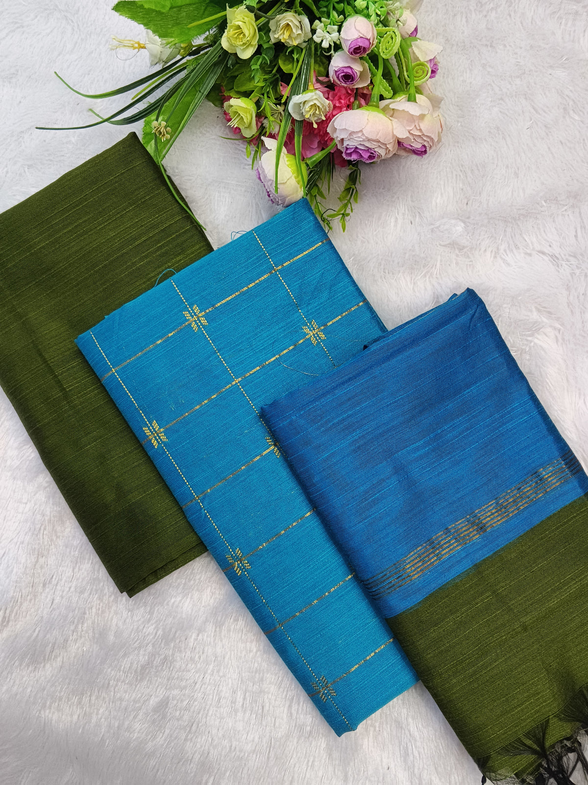 sky blue with olive green 3 piece set