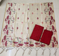 red raw silk top with pitchwai mothif assam silk duppata 3 piece set