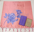 lavendor raw silk top with big flower mothif assam silk duppata