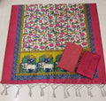 peech colour raw silk top with floral pichwai mothif duppata 3 piece set