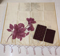 brown raw silk top with big flower mothif assam silk duppata 3 piece set