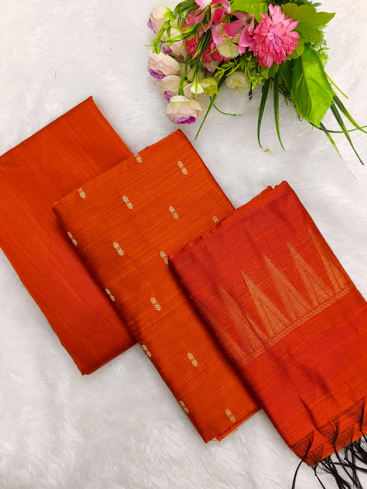 orange top with temple border duppata 3 piece set