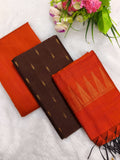brown with rust orange temple border duppata 3 piece set