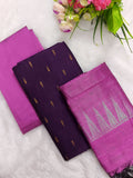 wine with pink temple border duppata 3 piece set