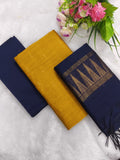 yellow with navy blue temple border duppata 3 piece set