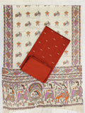 orange raw silk top with madhubani duppata 3 piece set