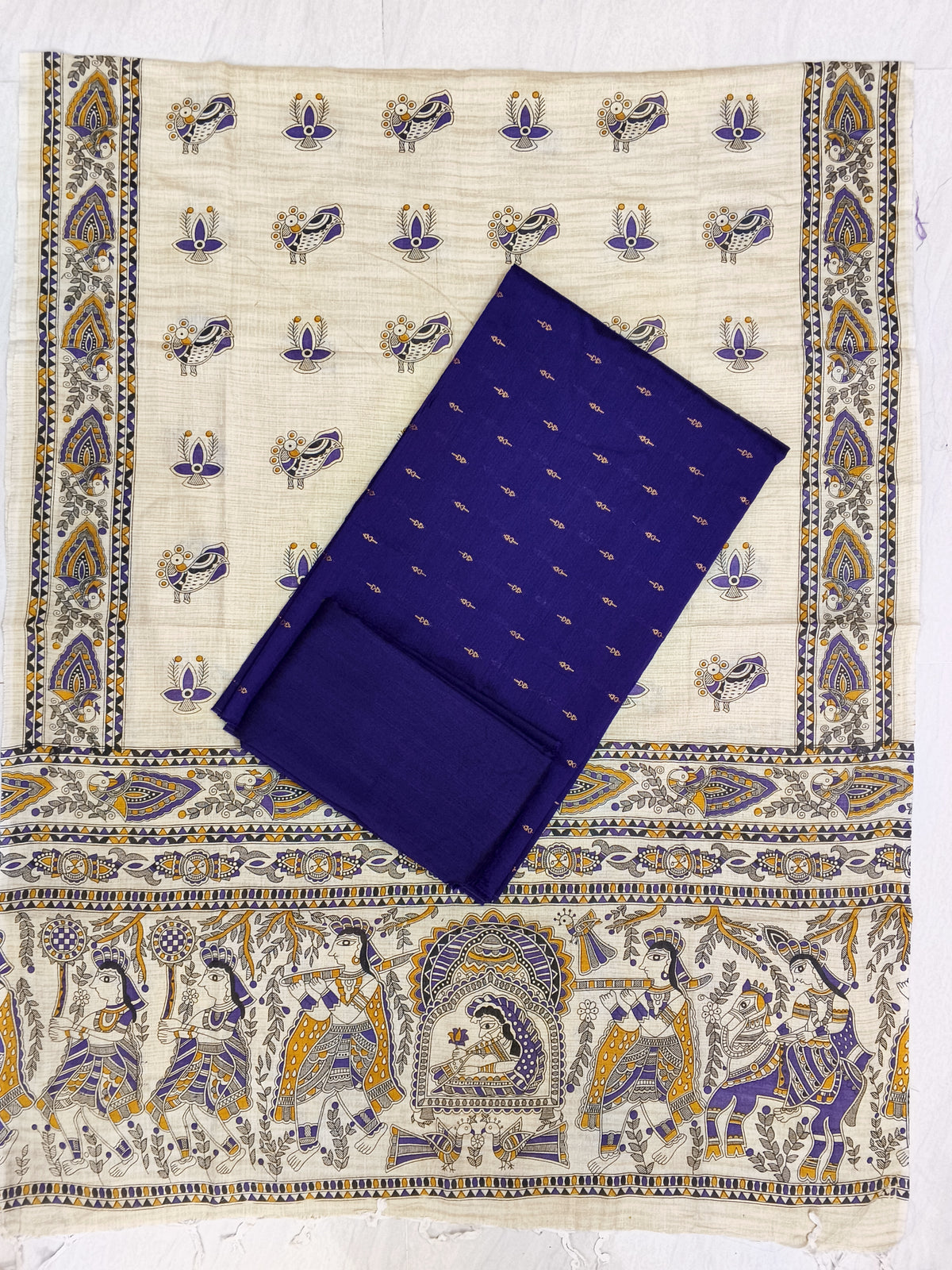 violet raw silk top with madhubani duppata 3 piece set