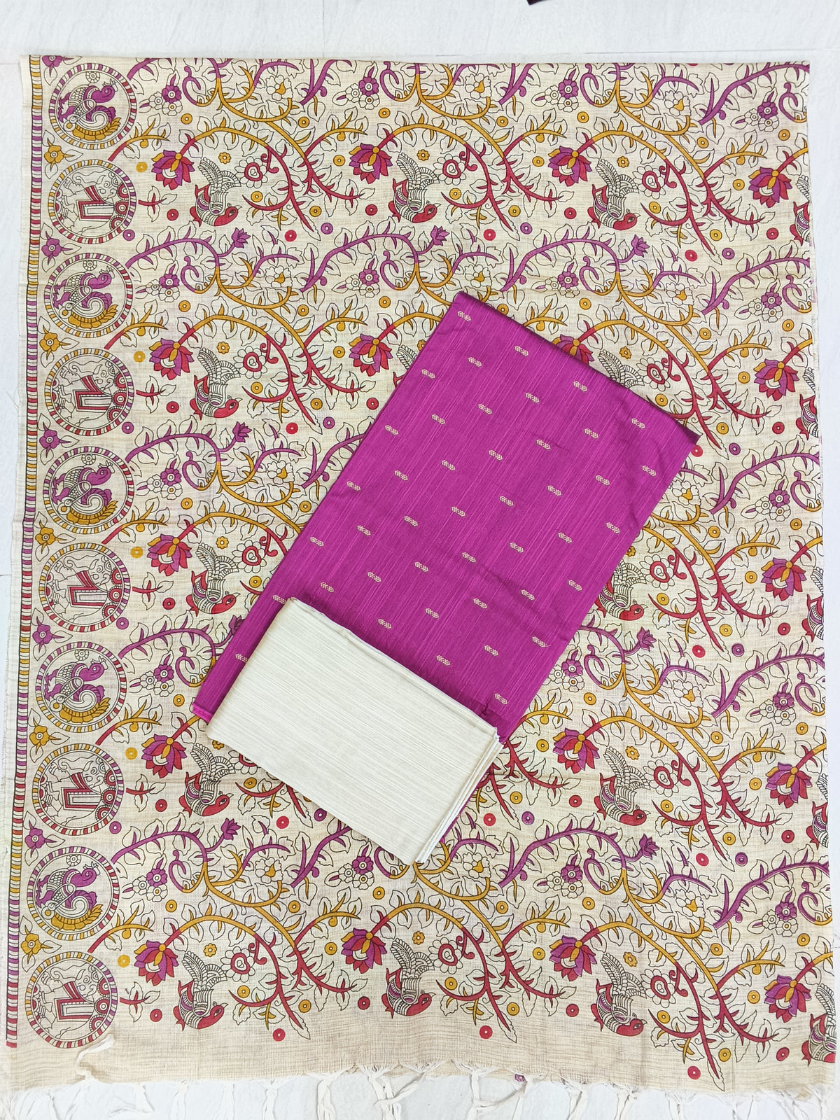 pink raw silk top with madhubani duppata 3 piece set
