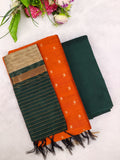 orange with bottle greeen raw silk 3 piece set