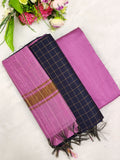 navy blue with pink raw silk 3 piece set