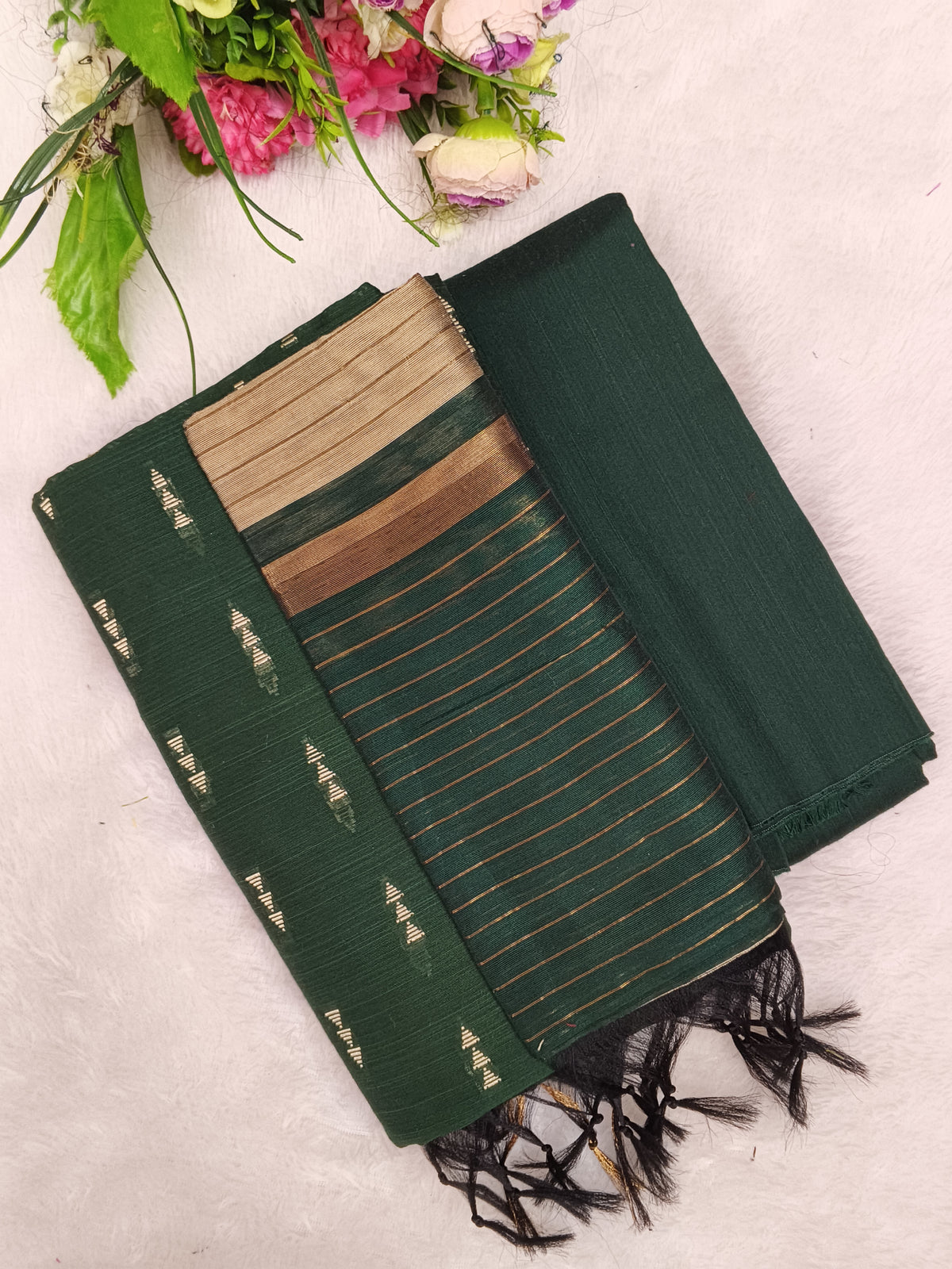 bottle green raw silk 3 piece set
