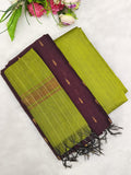 brown with olive green raw silk 3 piece set