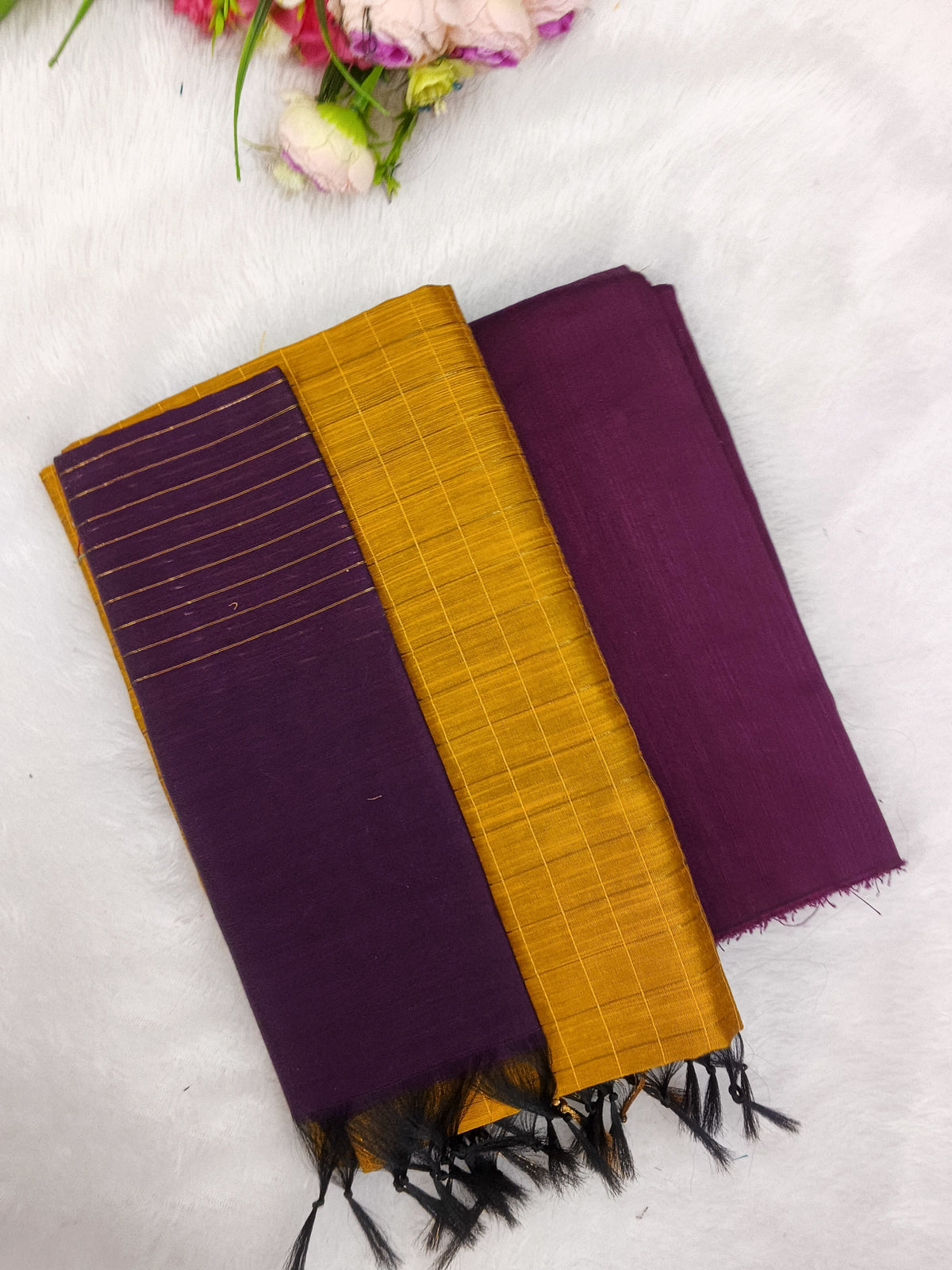 yellow with wine raw silk 3 piece set