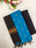 skyblue with black raw silk 3 piece set