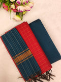 red with mayil green raw silk 3 piece set