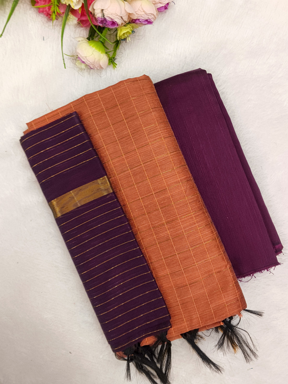 peech with wine raw silk 3 piece set