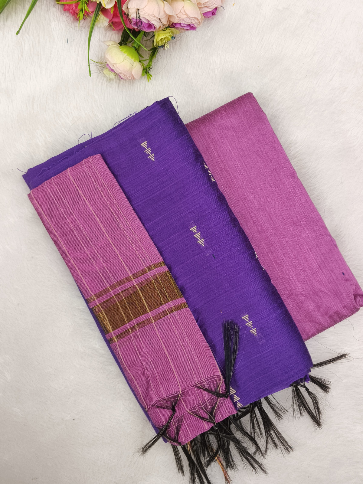 lavendor with pink raw silk 3 piece set