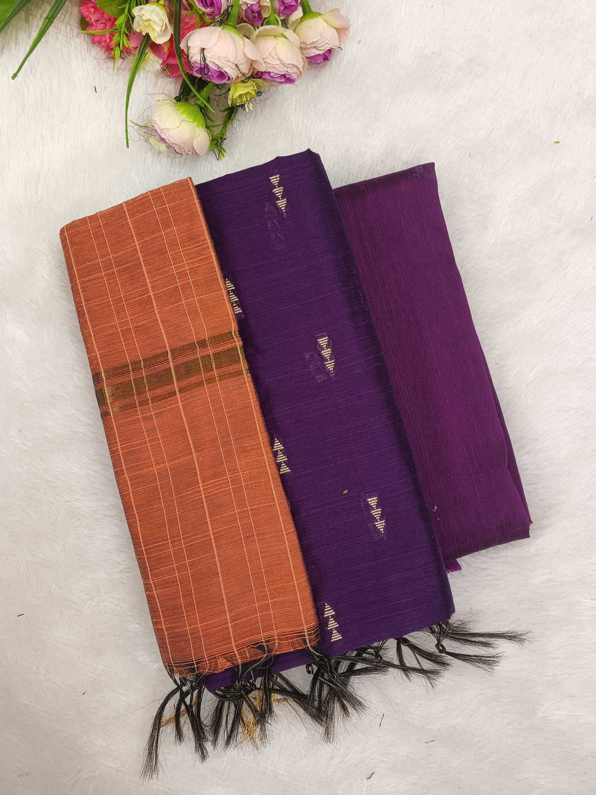wine with peech raw silk 3 piece set