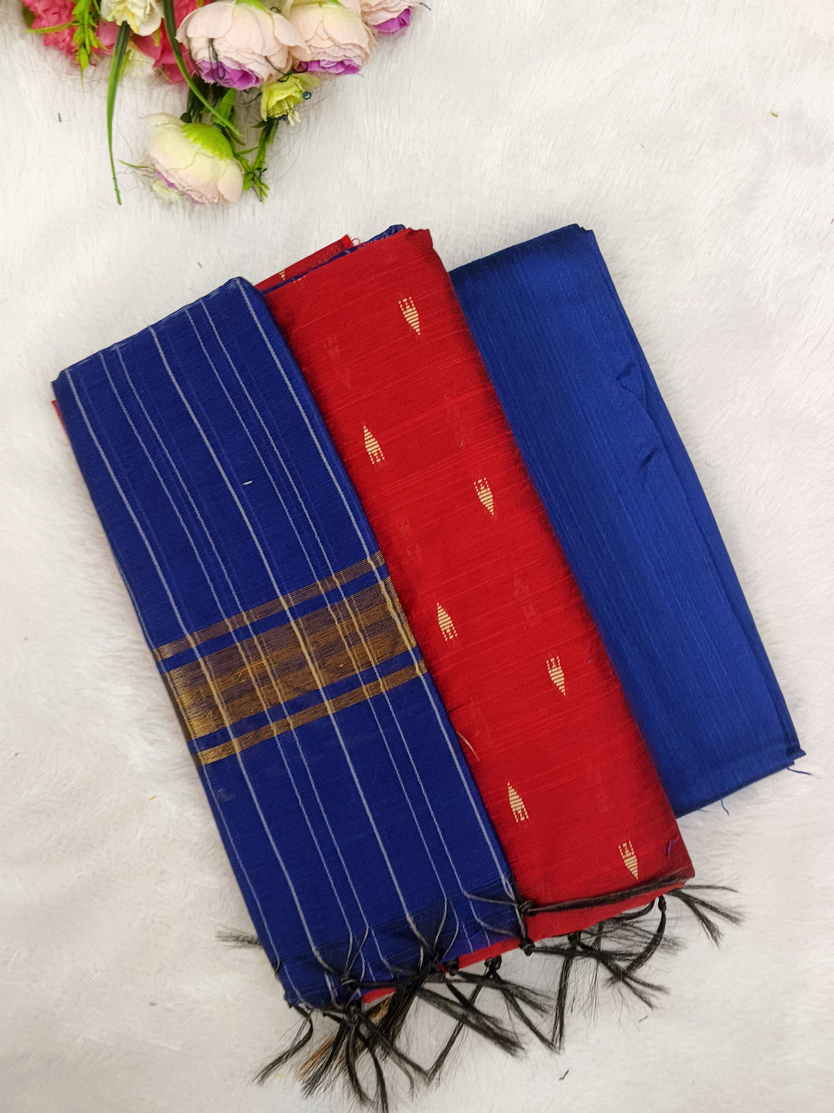 red with blue raw silk 3 piece set