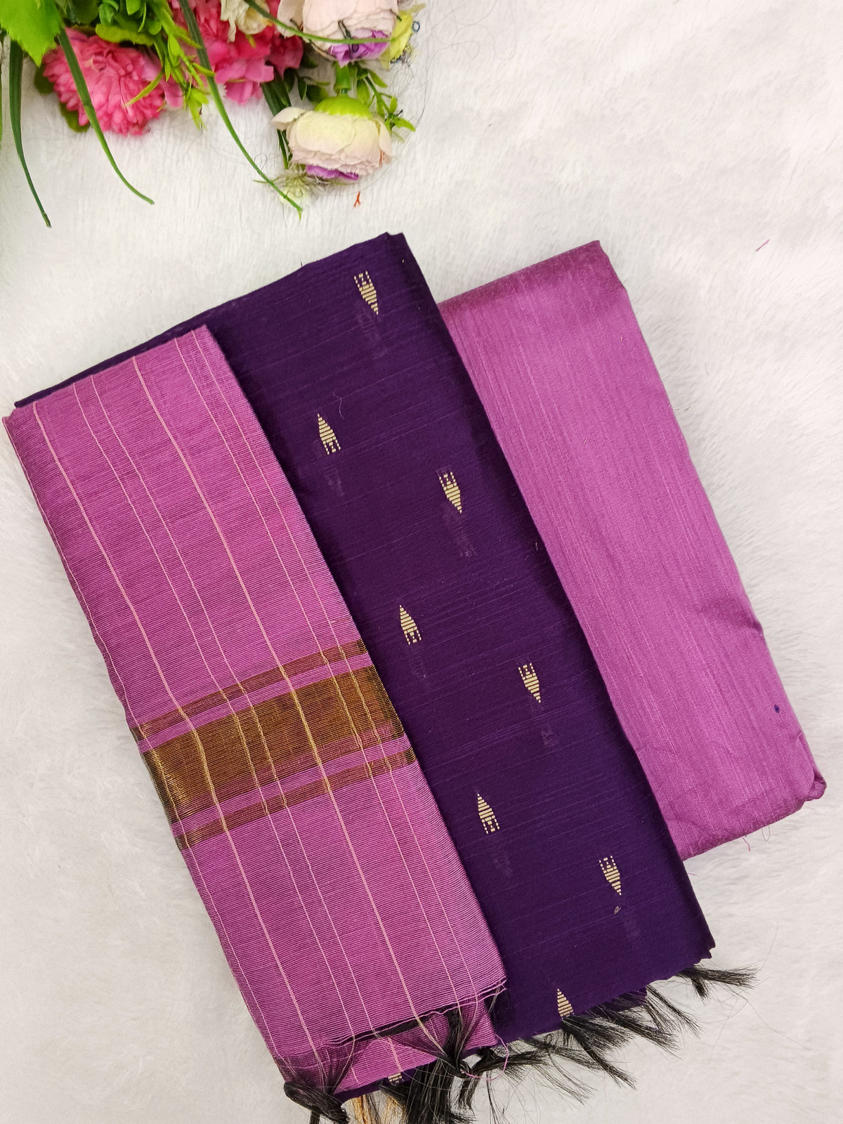 wine with pink raw silk 3 piece set