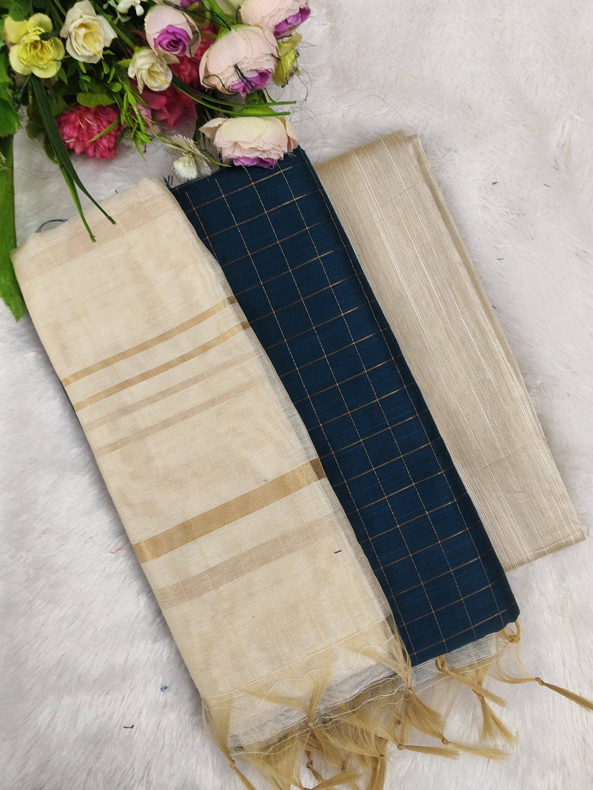 mayil with hal white raw silk 3 piece set