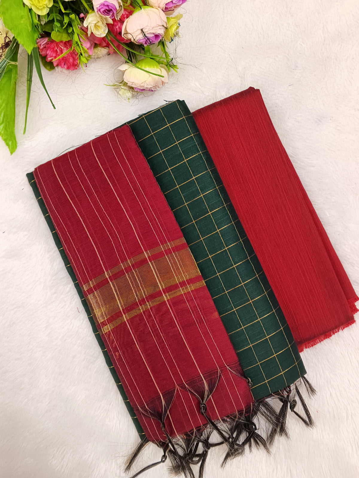 bottle green with marron raw silk 3 piece set