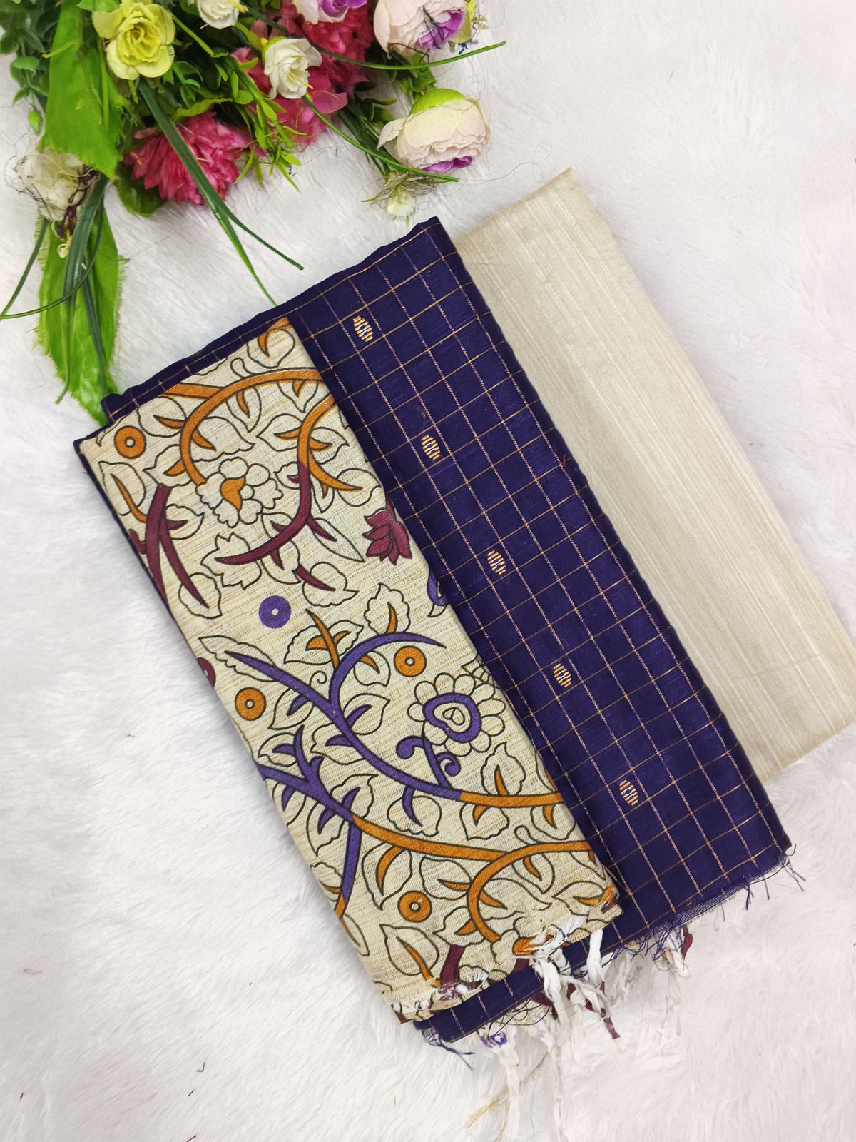 purple madhubani 3 piece set