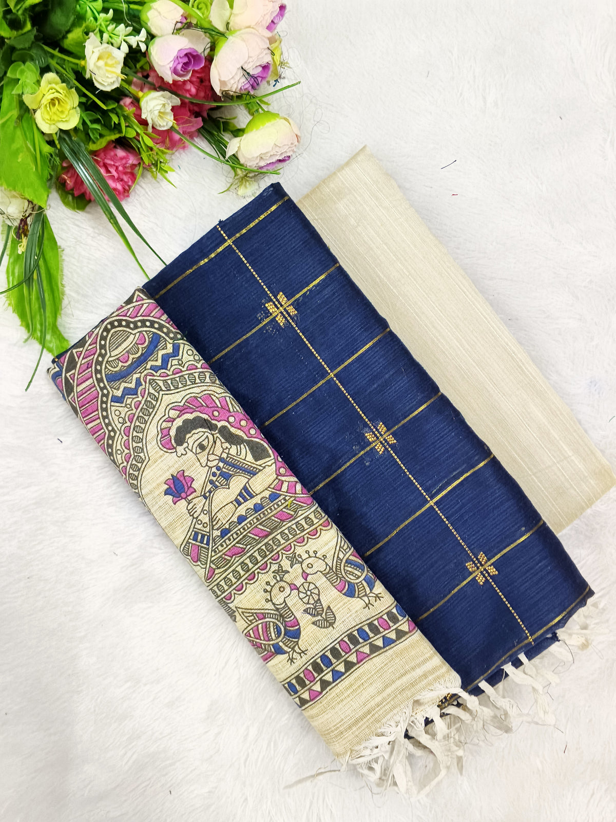 navy blue madhubani 3 piece set