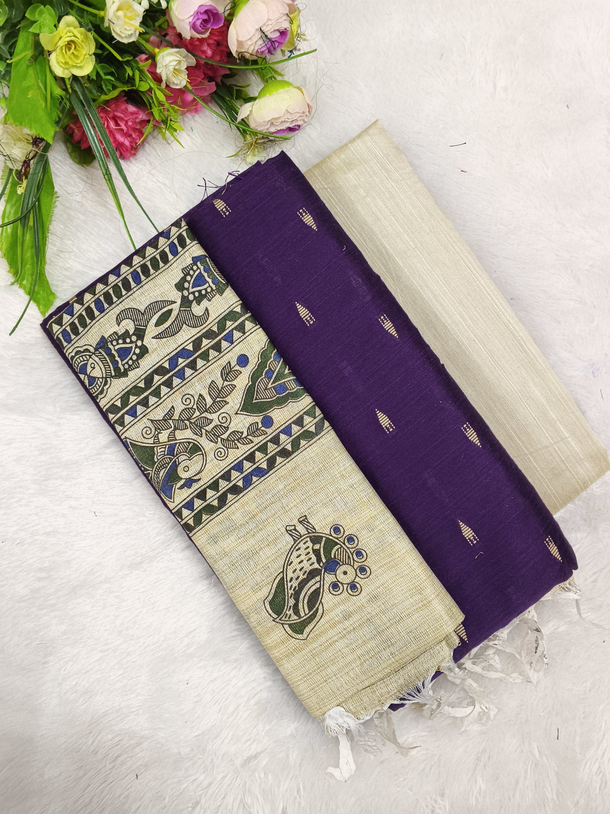 purple madhubani 3 piece set