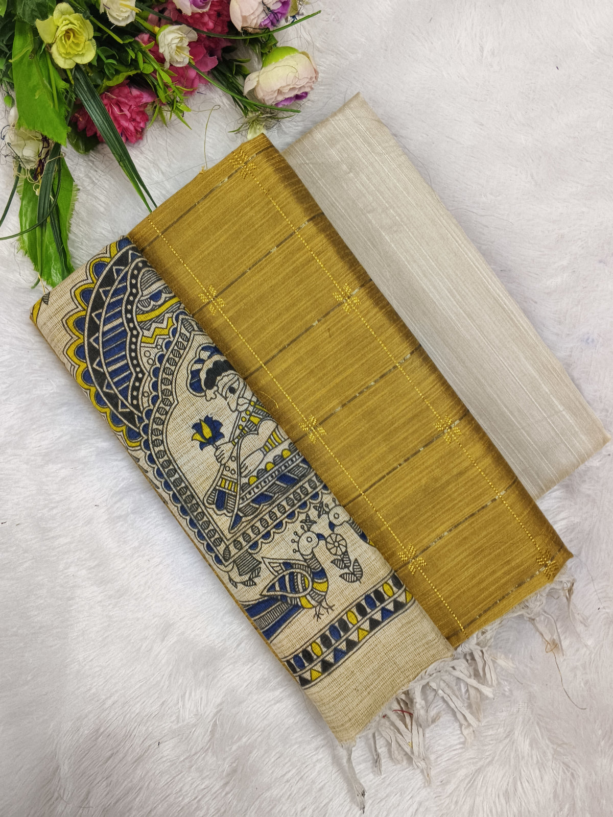 mustard yellow madhubani 3 piece set