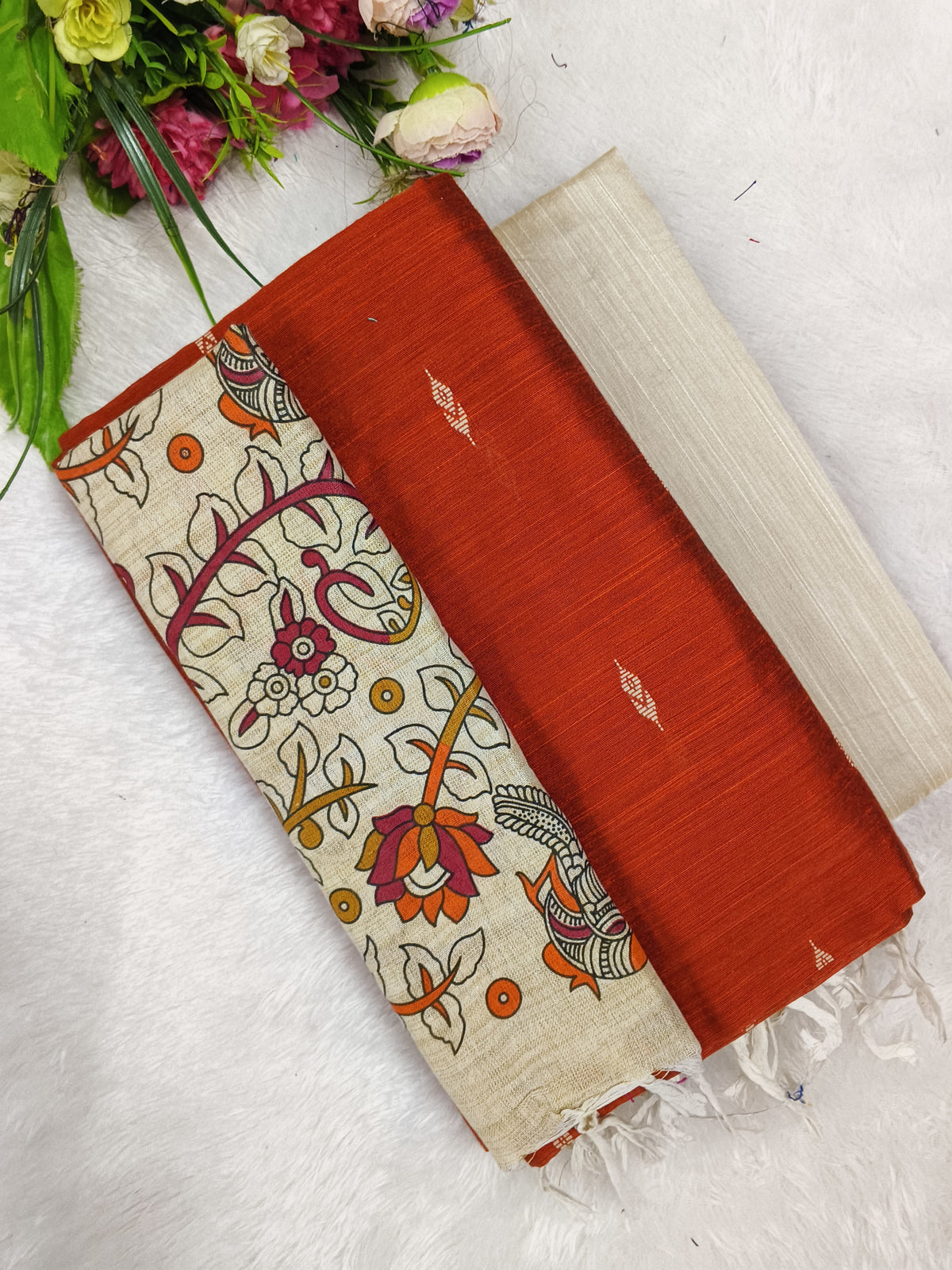 orange madhubani 3 piece set
