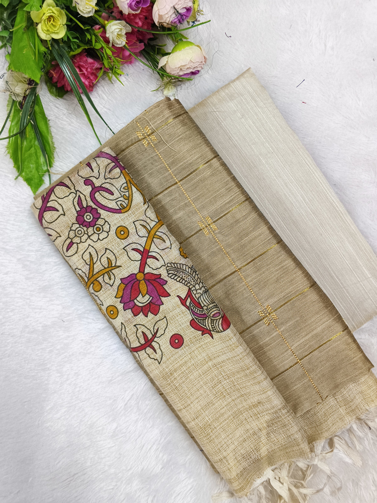 cream colour madhubani 3 piece set