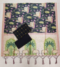black floral motiv assam silk duppata with raw silk top 3 piece set