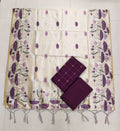 dark purple pichwai motiv assam silk duppata with raw silk top 3 piece set