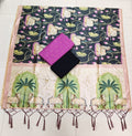 black floral motiv assam silk duppata with raw silk top 3 piece set